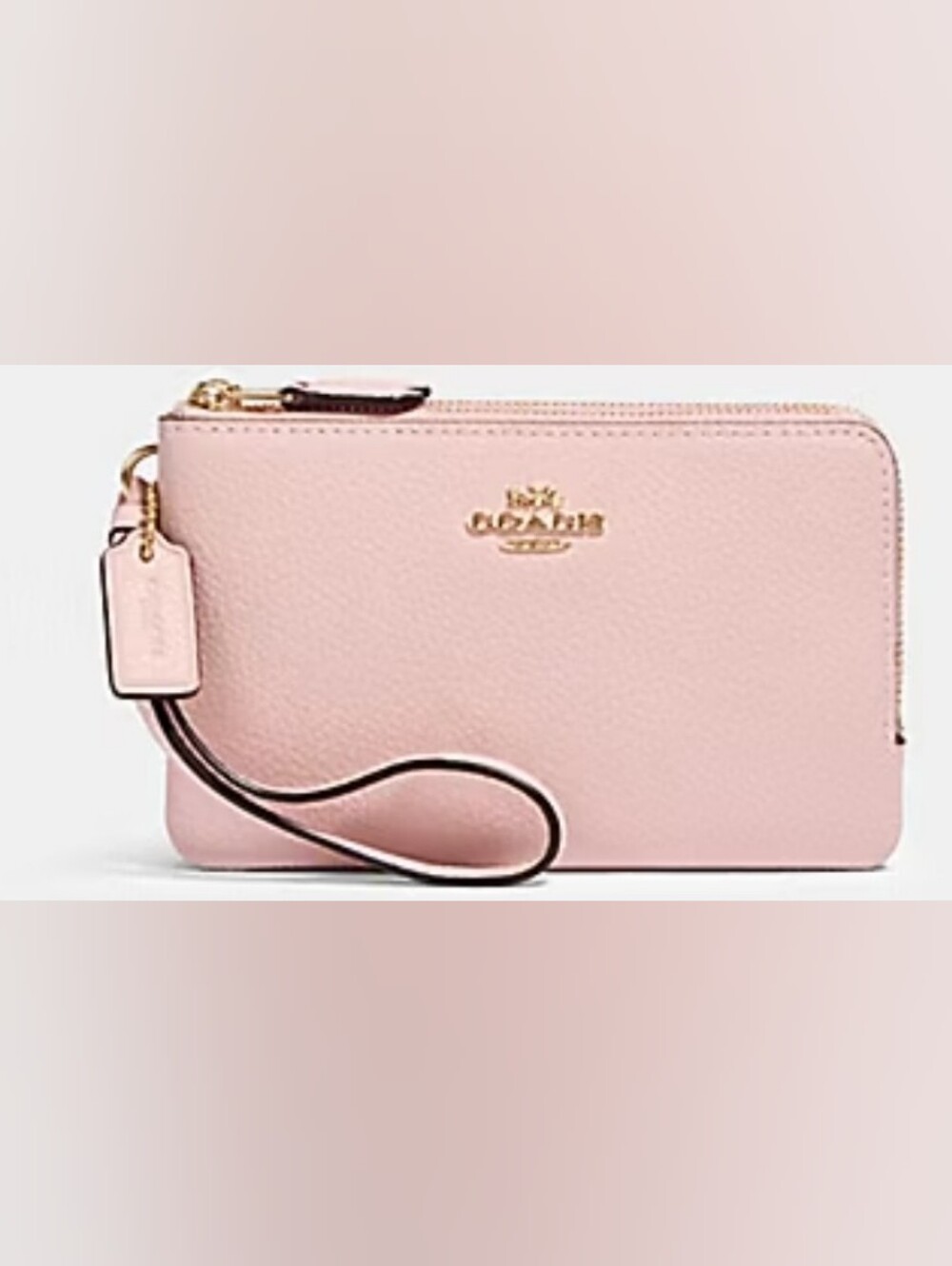 Coach Double Zip Pebbled Leather Wristlet with "Blossom" (LitePink)Gold Hardware